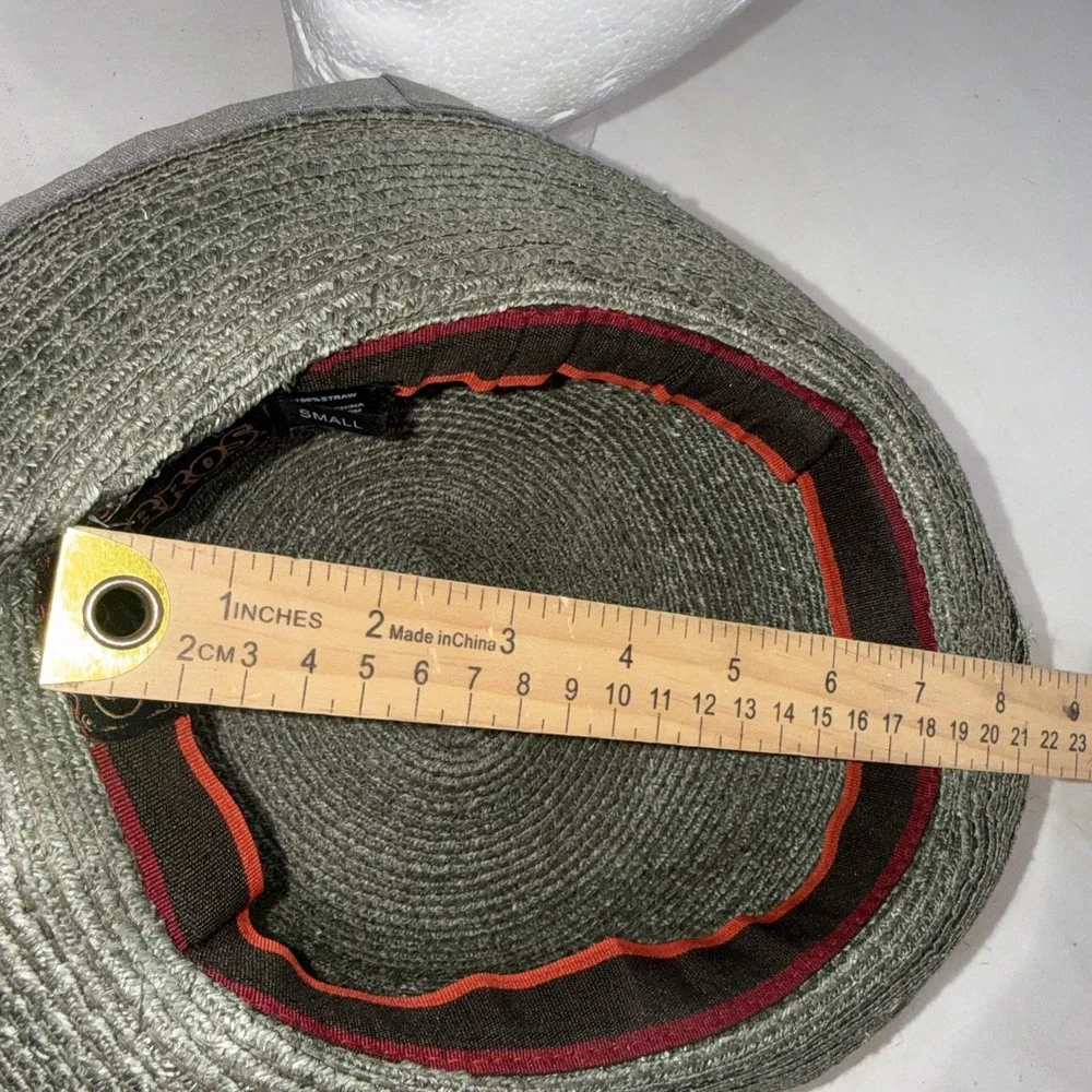 Goorin Bros Paper Woven Straw Fedora Hat Olive Green Burgundy Band Adult Small